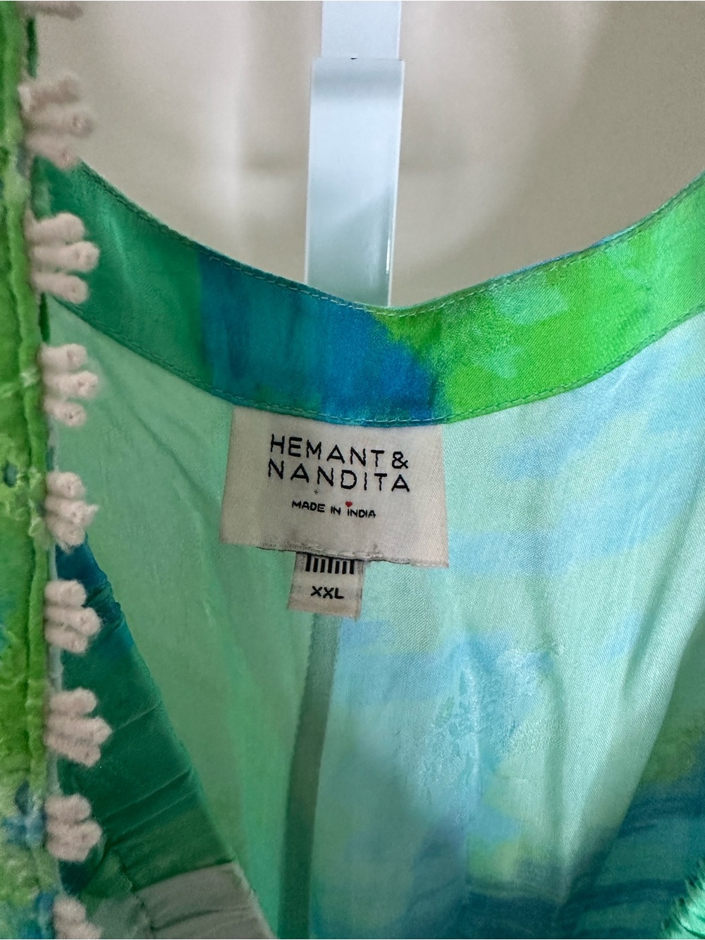 HEMANT & NANDITA Blue Green Abstract Print Maxi Dress with Beaded Neckline - Picture 3 of 9